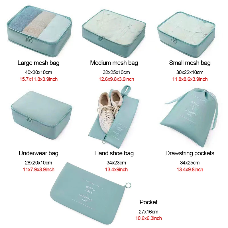 Conjunto de cubos de embalagem de 7 peças para organizador de bagagem resistente de viagem com bolsa de higiene pessoal, presente perfeito para itens essenciais de viagem!