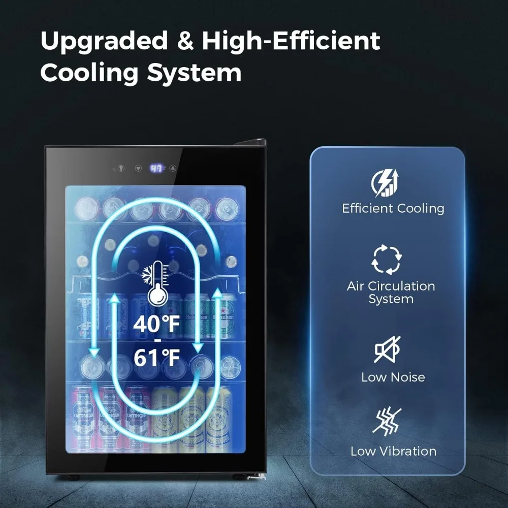 Refrigerador de geladeira de bebidas de 4,5 pés cúbicos, porta de vidro de mini geladeira de 145 latas, display digital de temperatura para refrigerante, cerveja ou vinho