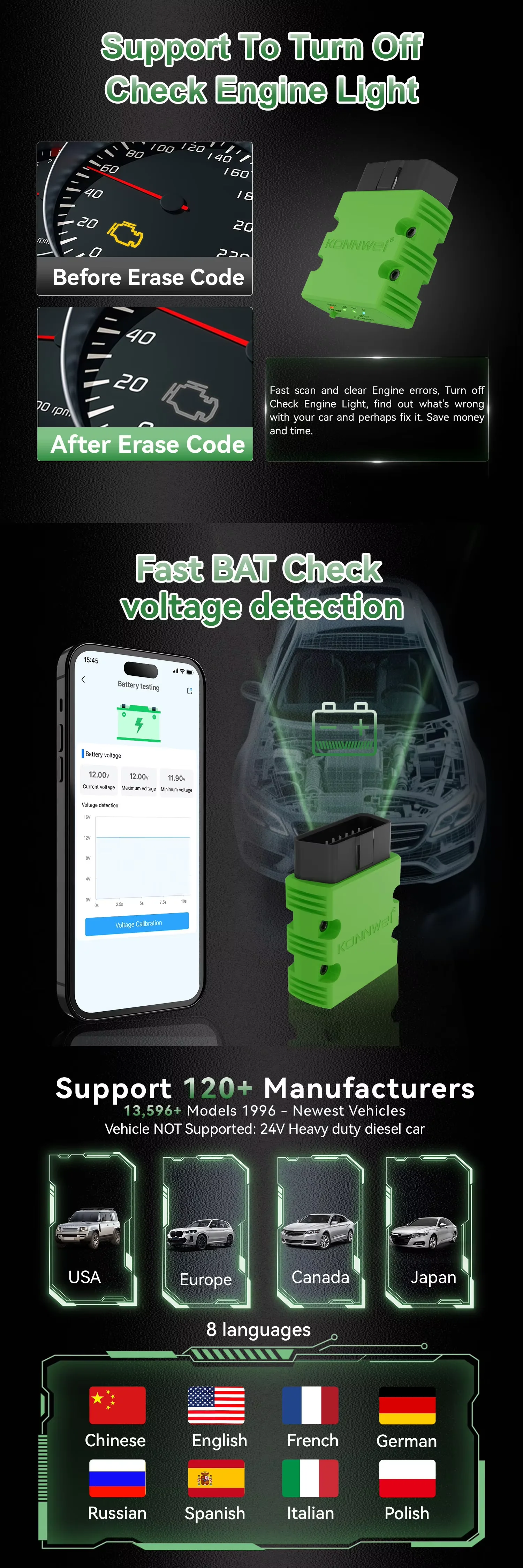 KONNWEI KW902 Bluetooth 5.2 ELM327 V1.5 OBD2 Auto-Scanner Codeleser OBDII Auto-Diagnosegerät für Android/iOS – Detail 3