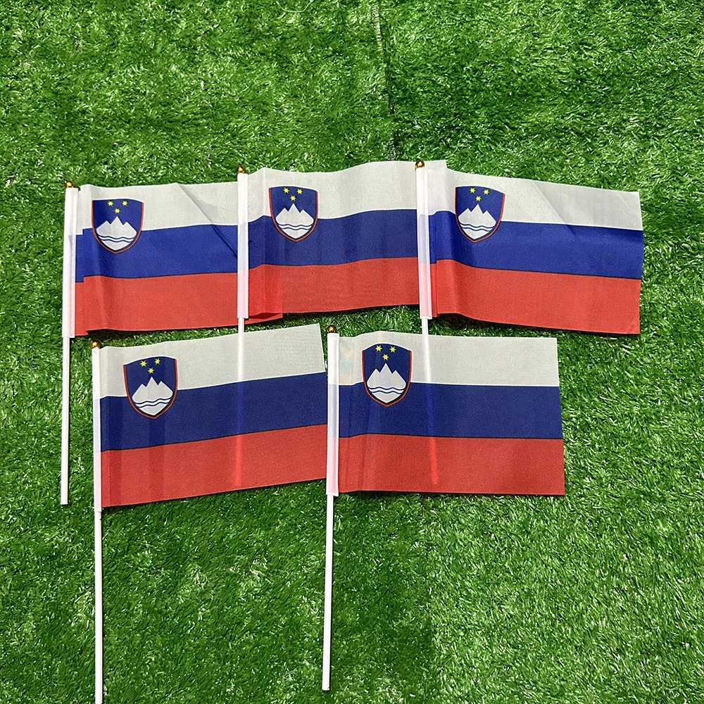 SKY FLAG Slovenia hand Flag 10/20/50/100pcs 21*14cm Slovenia Hand Waving Flags With plastic pole For Sports Activity Home Decor