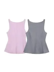 Women's Sexy Fashion Fitted Peplum Tank Top Backless Bow Tied Sleeveless Camisole Female Mujer
