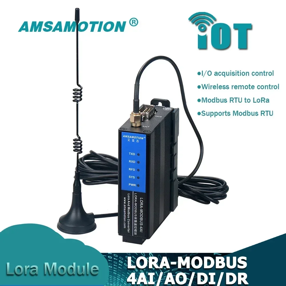 

LORA MODUBUS Module Remote Control LORA-Modbus-4AIAODR Digital 8I8O Analog 6I1O Wireless Transparent Transmission Communication