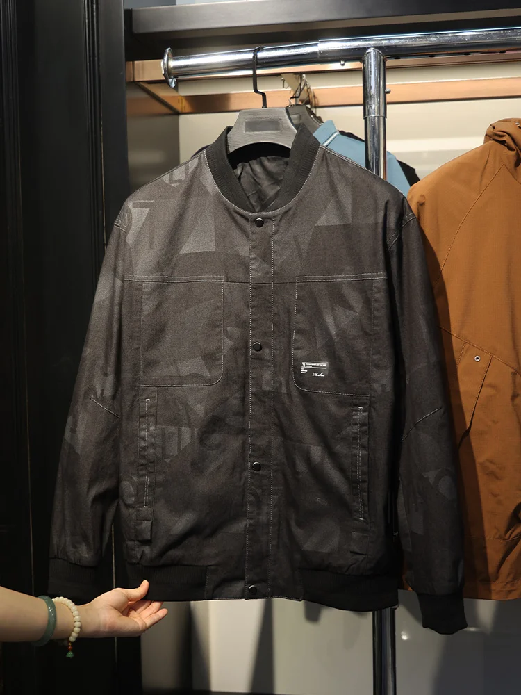 

Homesi Spring New Men's Baseball Collar Jaet Printed Quali Faionable Outerwear Long Sve Stand Fit Urban Sle