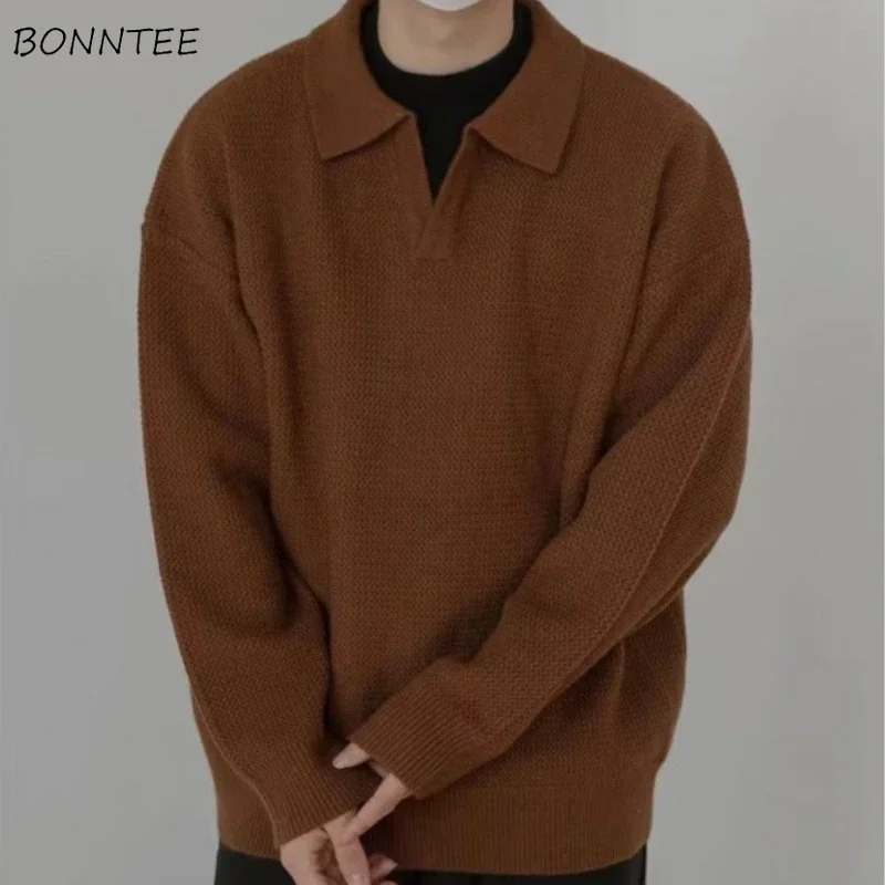 เสื้อกันหนาวผู้ชายถัก Vintage Baggy เสื้อกันหนาว All-match ขี้เกียจฤดูใบไม้ร่วงฤดูหนาวสไตล์ญี่ปุ่นหล่อทุกวันสบายๆ Sueter Hombre ใหม่