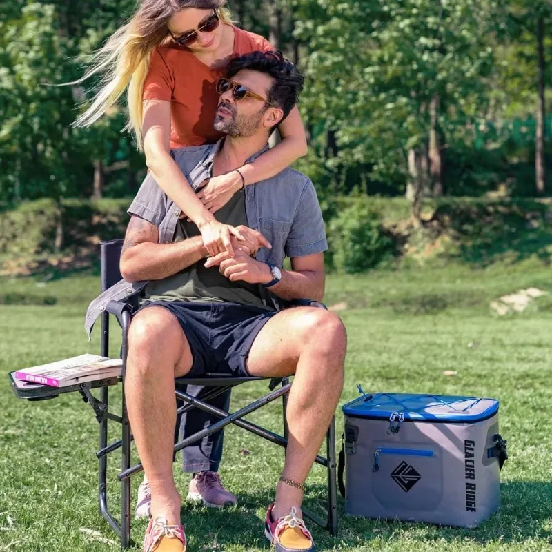 كرسي مدير قابل للطي خفيف الوزن، إطار فولاذي من سبائك الرمادي الأزرق، حمل سهل التخزين، مهرجان الشاطئ للتخييم في الهواء الطلق