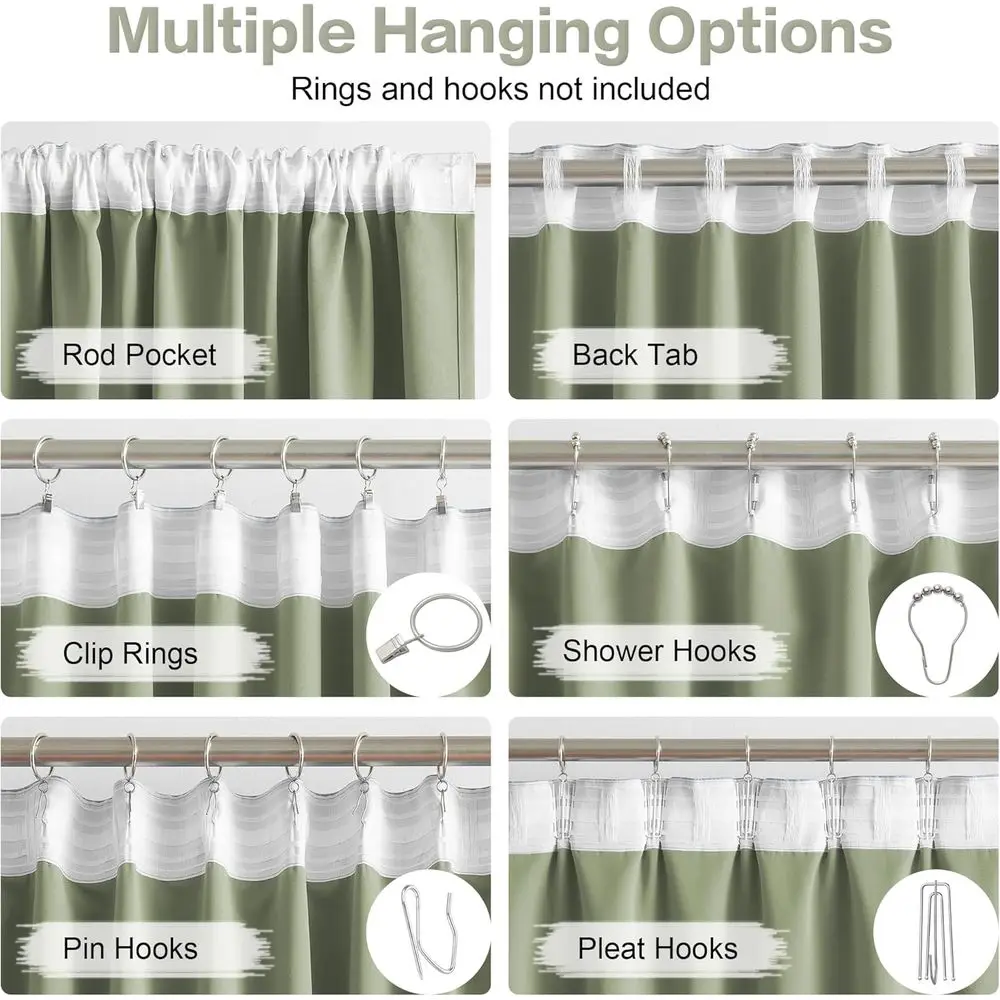 Rideaux bloquant la lumière vert sauge de 120 pouces avec languette arrière, 52 x 120, ensemble de 2 panneaux