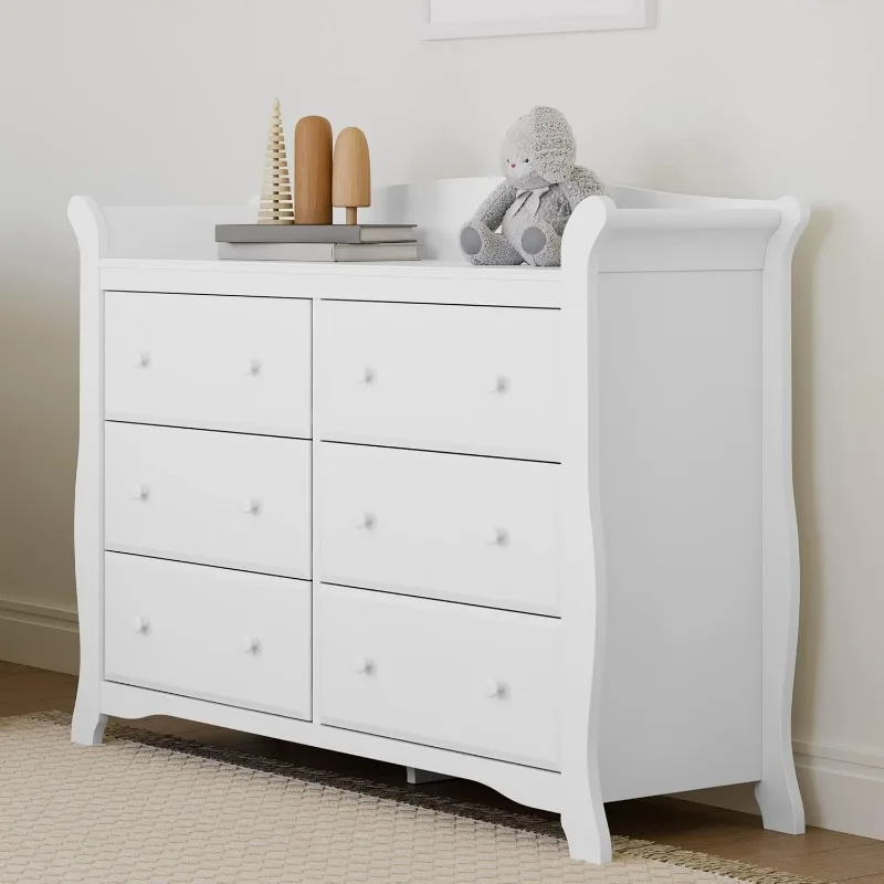 Avalon 6 Drawer Double Dresser (White) – Nursery Dresser Organizer