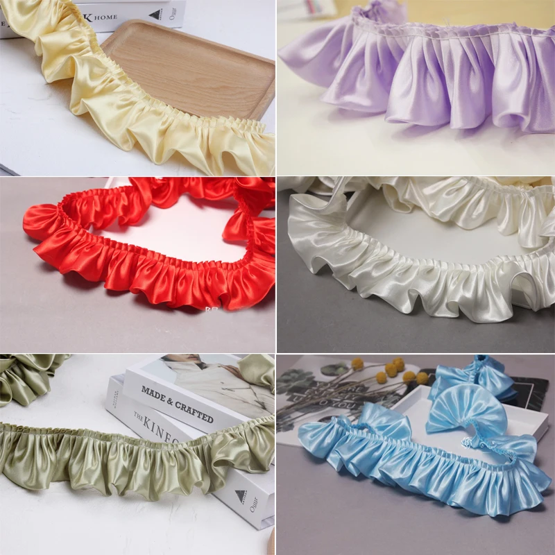 5yards 5.5cm Frill Lace Ruffle Trim Shiny Satin Pleated Ribbon Fabric Hem For DIY Crafts Baby Dress Collar Cuff Sewing Supplies