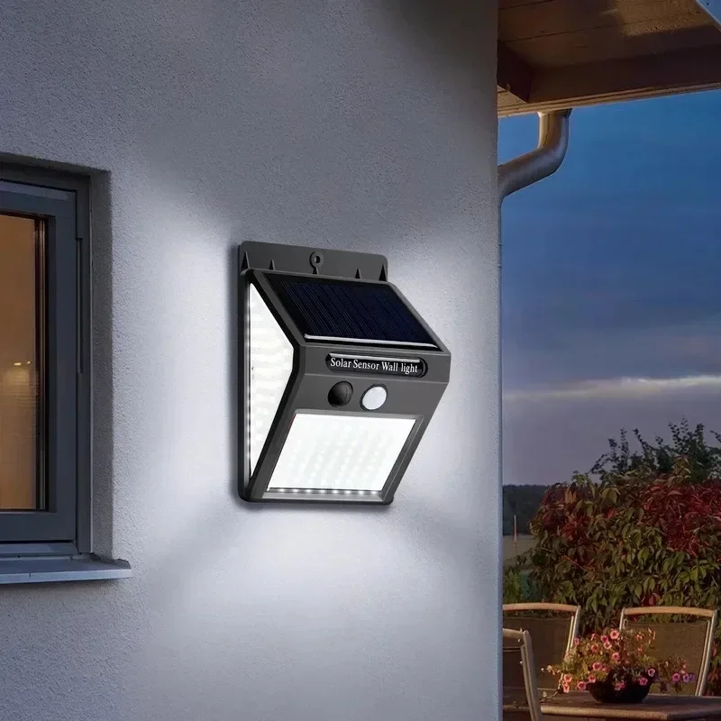 Impermeável refletor solar luzes ao ar livre, Motion Sensor Street Lamp, Sunlight Solar Power Spotlight para decoração do jardim, 144 LED