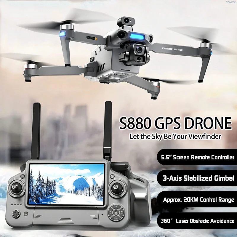 

High-end S880 Professional 3-Axis Gimbal RC Drone With 5.5 Inch Super Big Touch Screen GPS 6km Image Transmission for Beginners