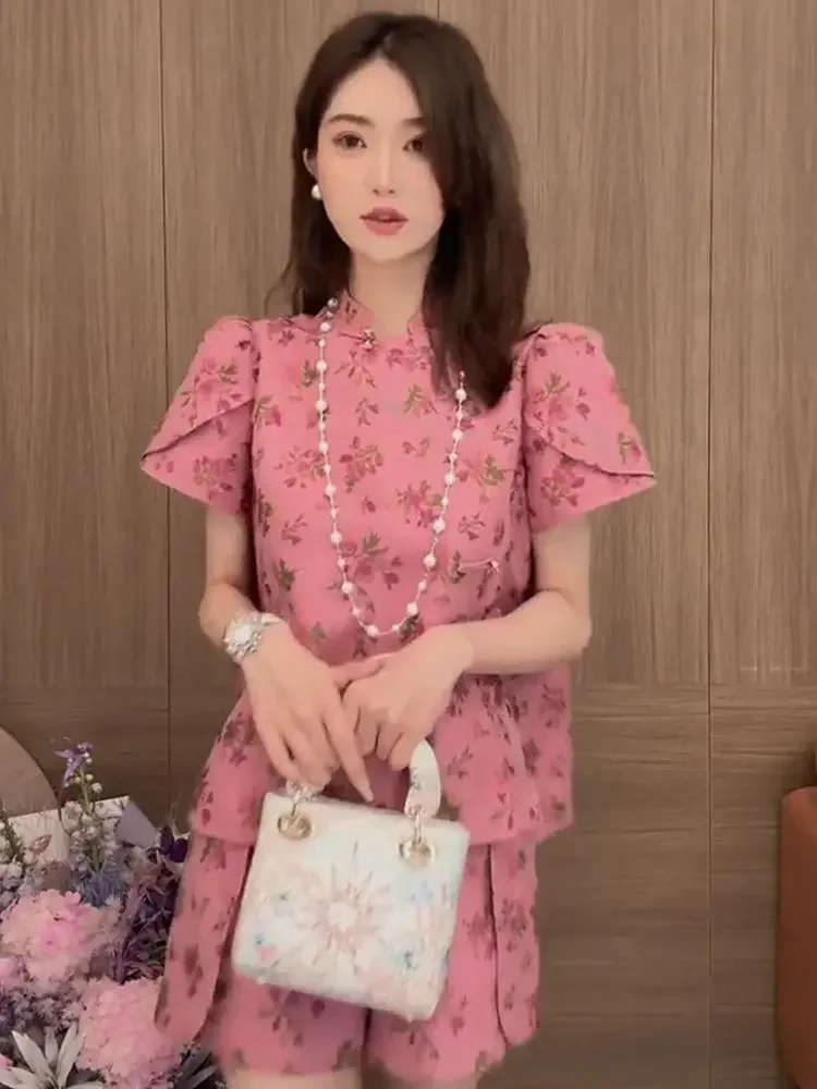 Flowers Female Shorts Cotton New in Matching Clothing Trend 2025 Casual Promotion Two-piece Trends Women's Short Sets 2 Pieces