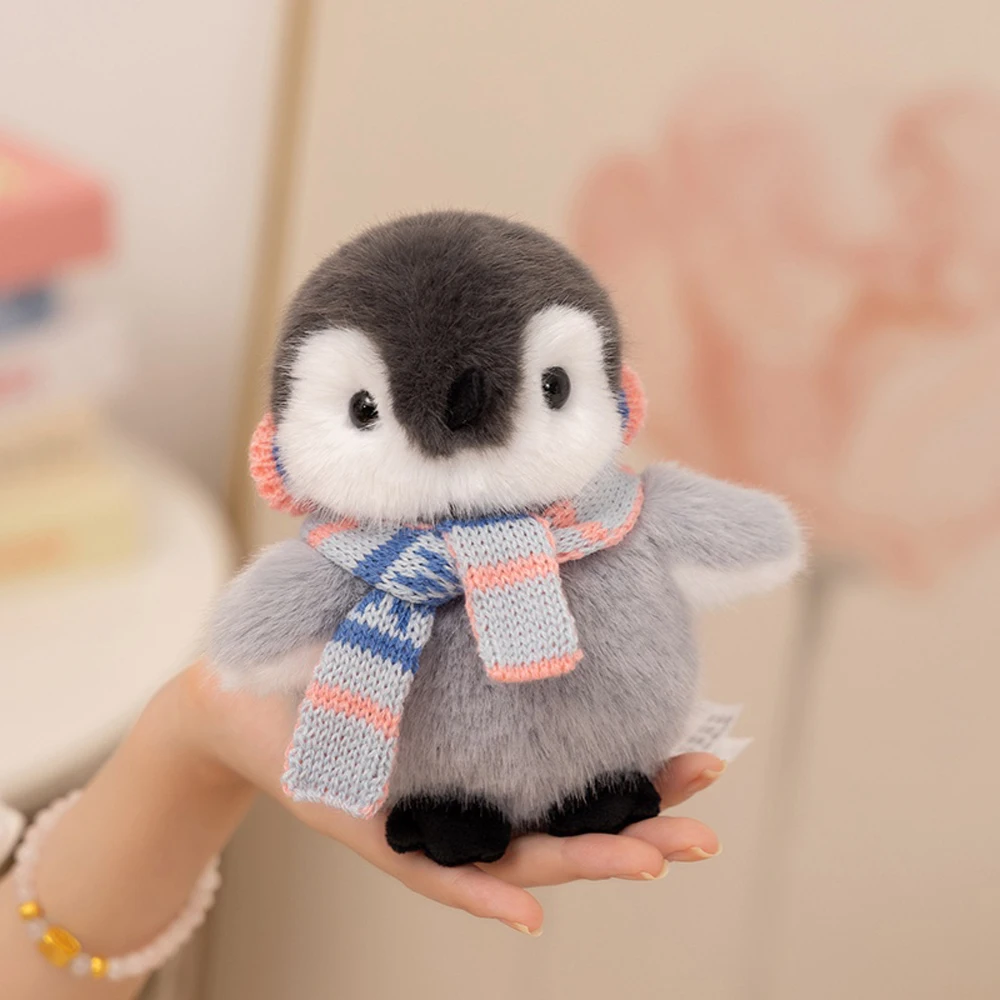

Кавайный серый пингвин, плюшевые игрушки в вязаной шапке, шарф с рисунком снежинки, императорский пингвин, чучело животного, идеальный зимний подарок