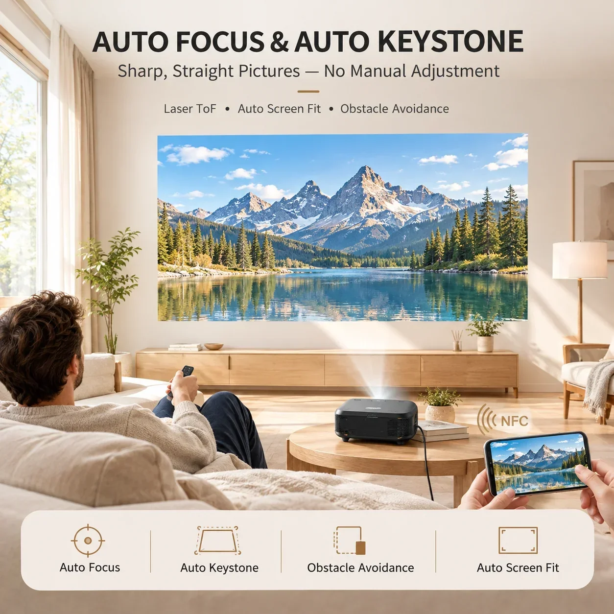 S7+ Projektor 4K 4200 ANSI Google TV Android 14 Smart Home Theater Autofokus WiFi 6 Podwójne Głośniki Projektor Filmowy Dnia 4K — zdjęcie produktu 4
