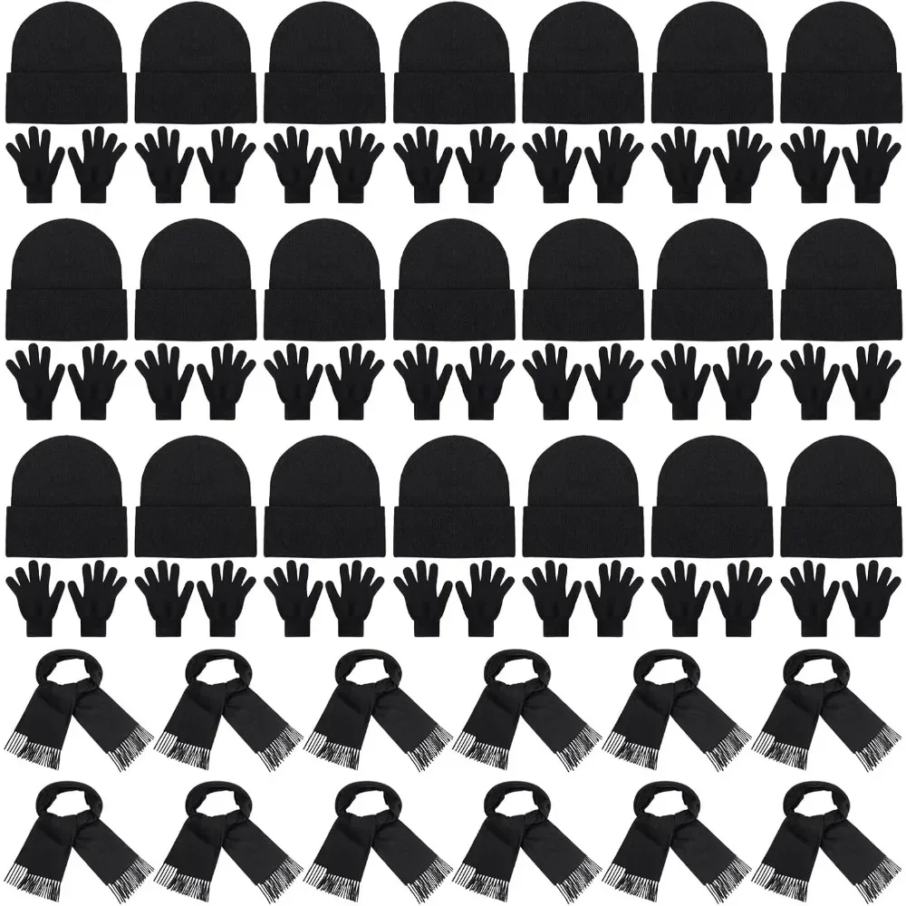 

108 Pack Winter Beanies, Gloves, and Scarves Set - Unisex Bulk Black Winter Accessories for Men, Women and Homeless Supplies for