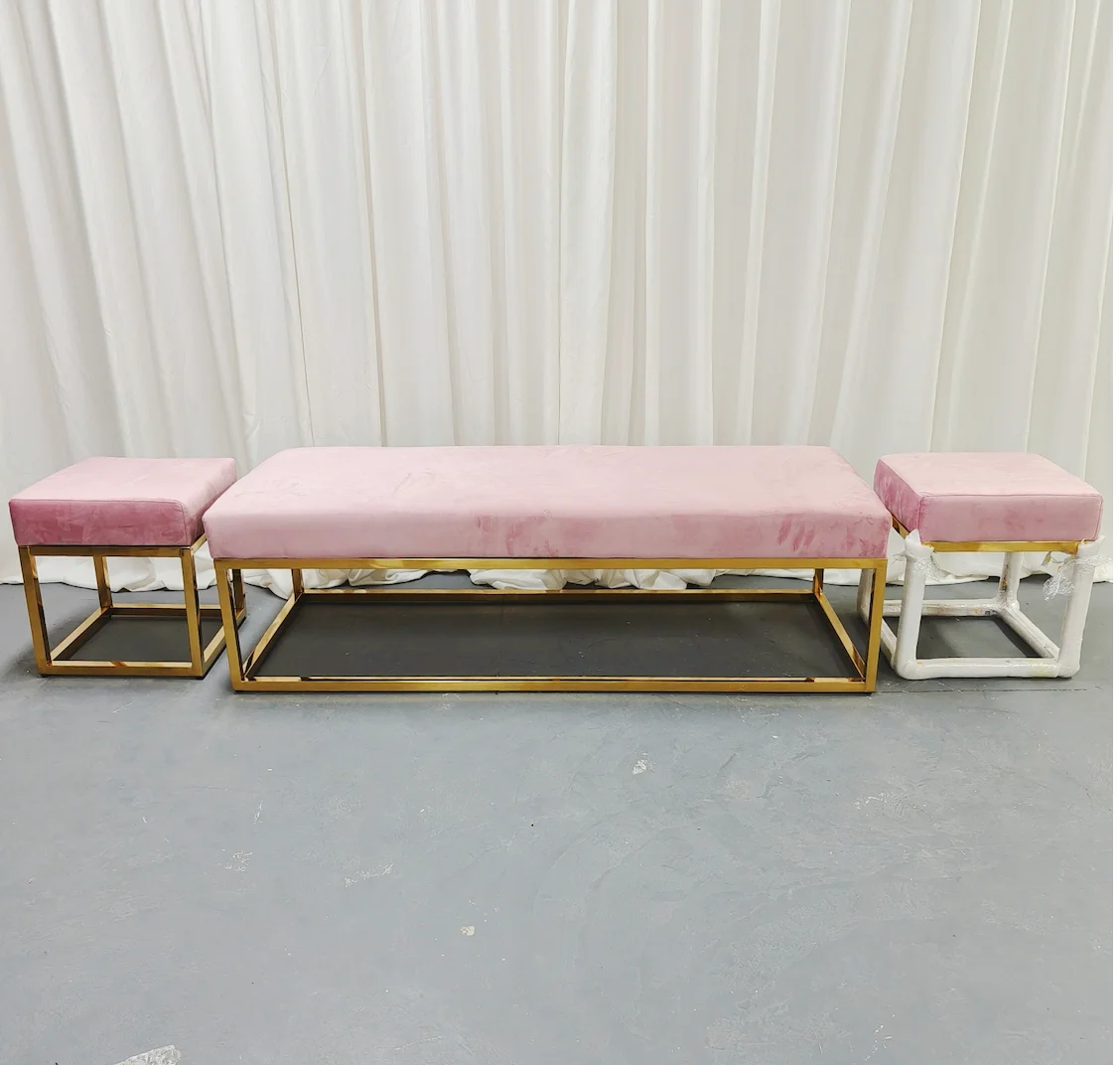 Luxury Wedding Stage Sofas Decoration Velvet Cushion Golden Stainless Steel Wedding Loveseat Sofa