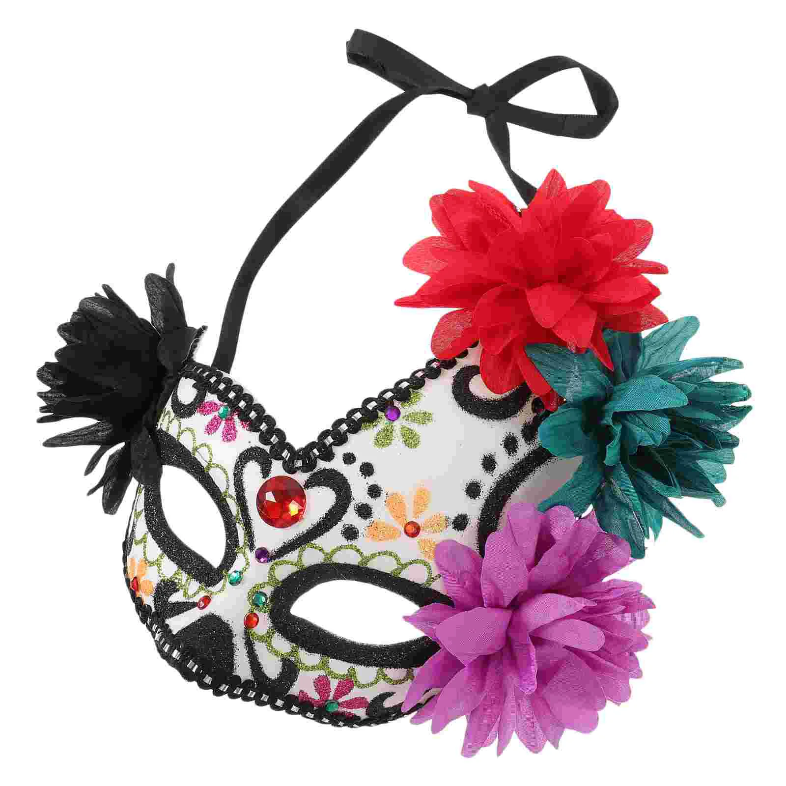 

Day of The Dead Mask Mexican Carnival Facial Masquerade Flower Cloth Halloween Half Face Prom Masks