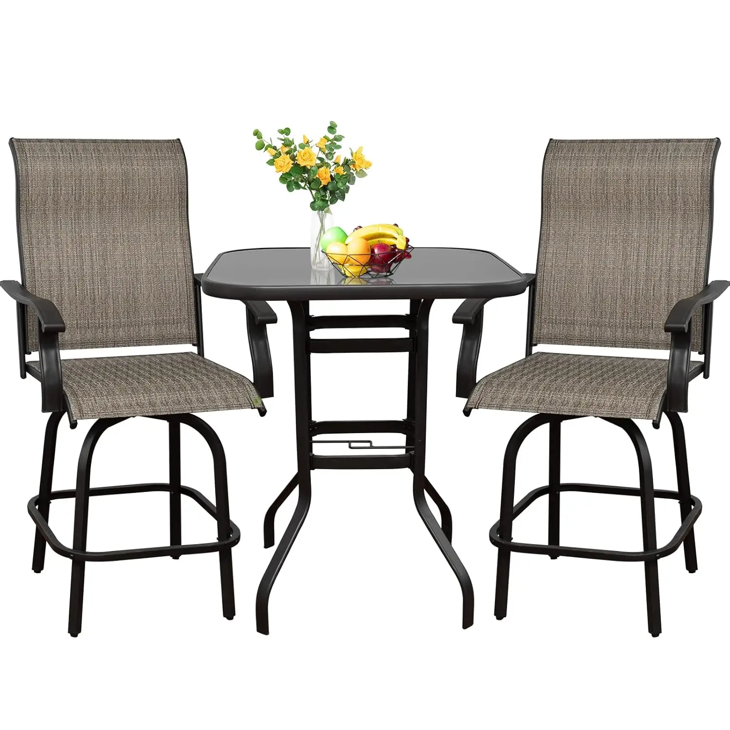 

Комплект из 3 уличных поворотных барных столов и стульев для патио, всепогодные, с отверстием для зонта, высокие стулья, на заказ