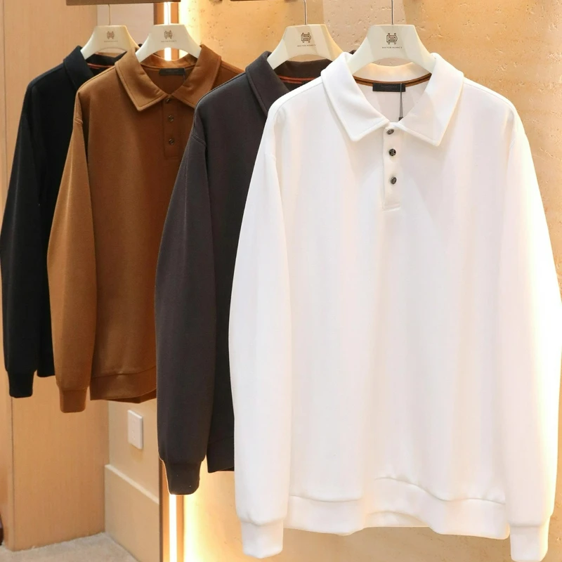 2025 men's autumn and winter new casual stacked knitted polo shirt