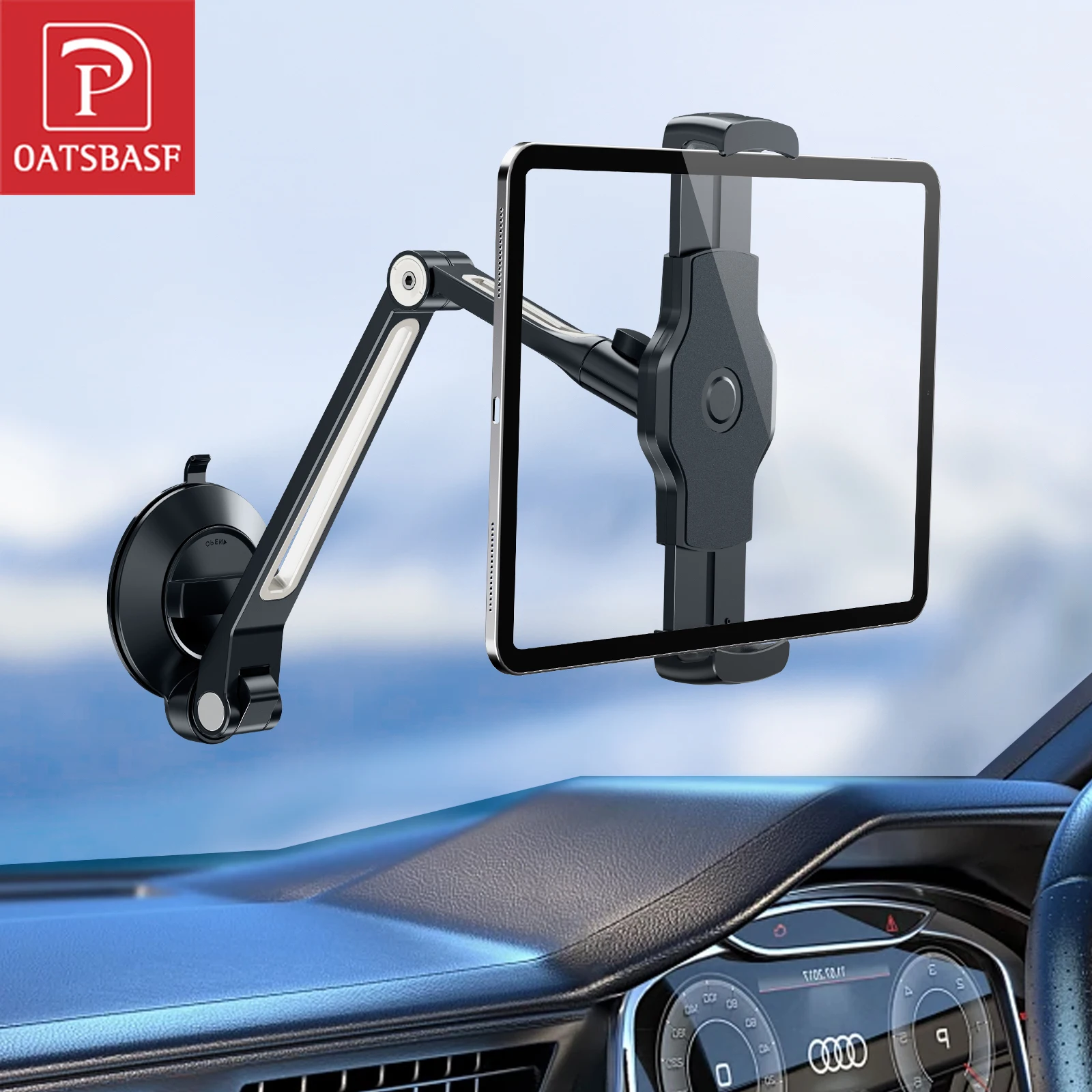 

Oatsbasf Long Arm Car Suction Cup Tablet Holder Stand 360°Rotate Adjustable Phone Bracket for iPhone iPad 4.7-12.9" Devices