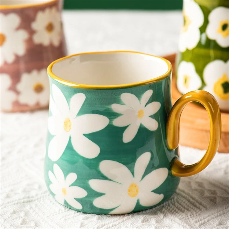 1pcs ceramic mug, hand drawn style water cup, 16oz/480ml breakfast cereal coffee cup