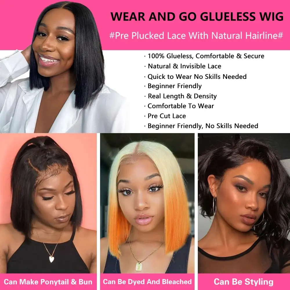 Wear And Go Glueless Wigs Human Hair Bob Straight Pre Cut Lace Front Wigs Human Hair Upgraded No Glue Lace Front Wigs For Women - Image 5