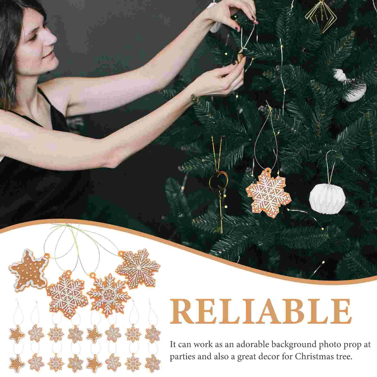 20 Pcs Gingerbread Snowflake Pendant Christmas Decorations Pvc Tree Party Favors