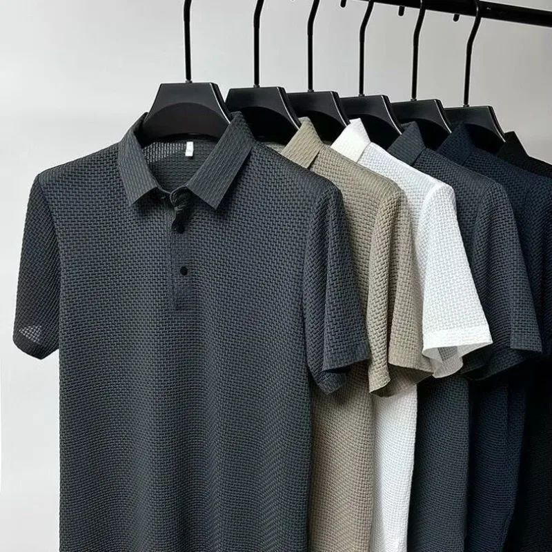 

Новая мужская футболка-поло с коротким рукавом 2026 года: высококачественная, из ледяного шелка, модная, брендовая, летняя, в корейском стиле, универсальный топ