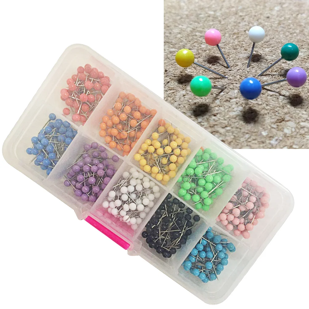 

500 Pcs Multi-color Tacks Round Push Pin Cork Board Premium Material Map Pushpins for Maps