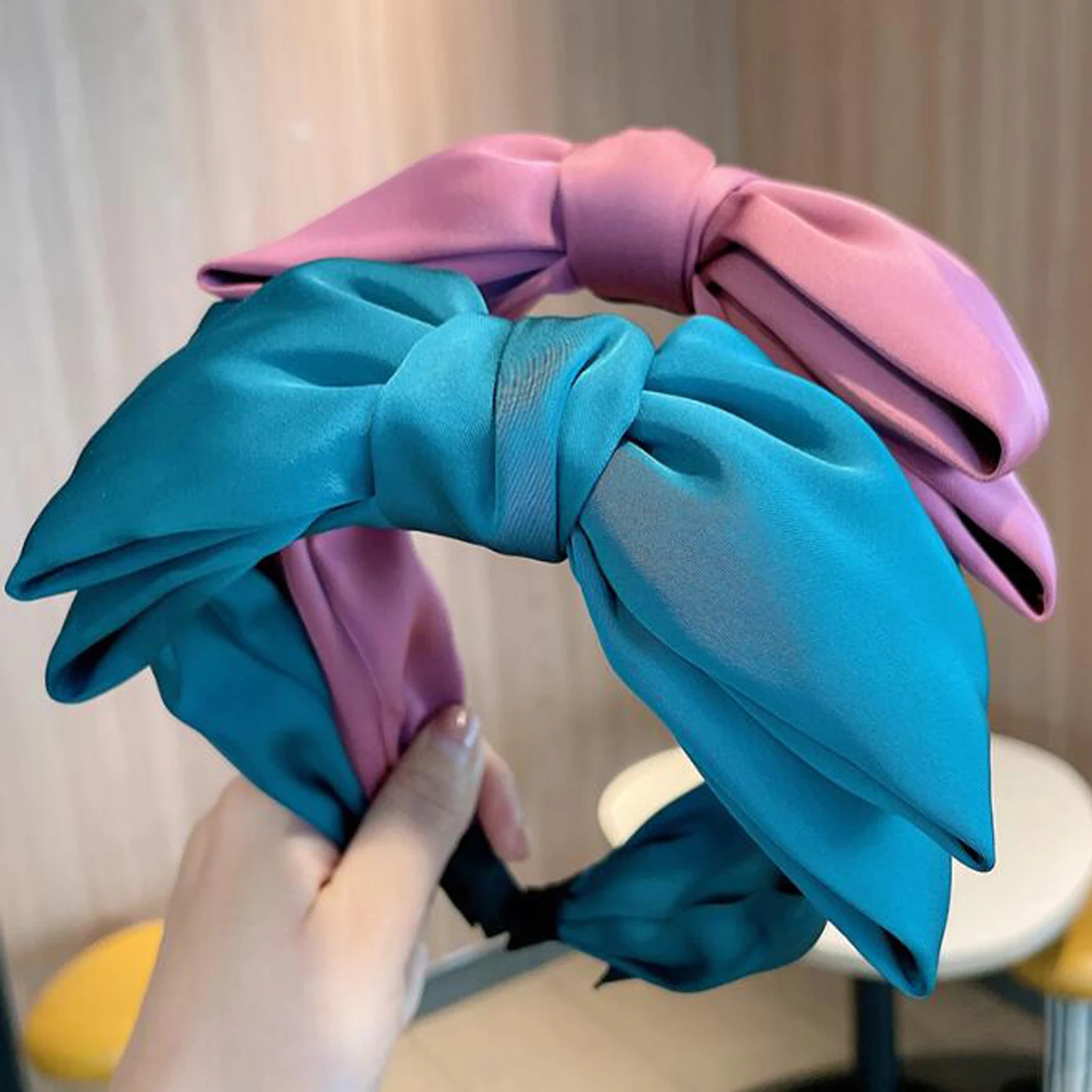 

Fashion Women Headband Double Layer Big Bow Knot Hairband Solid Color Turban Adult Top Quality Headwear Hair Accessories