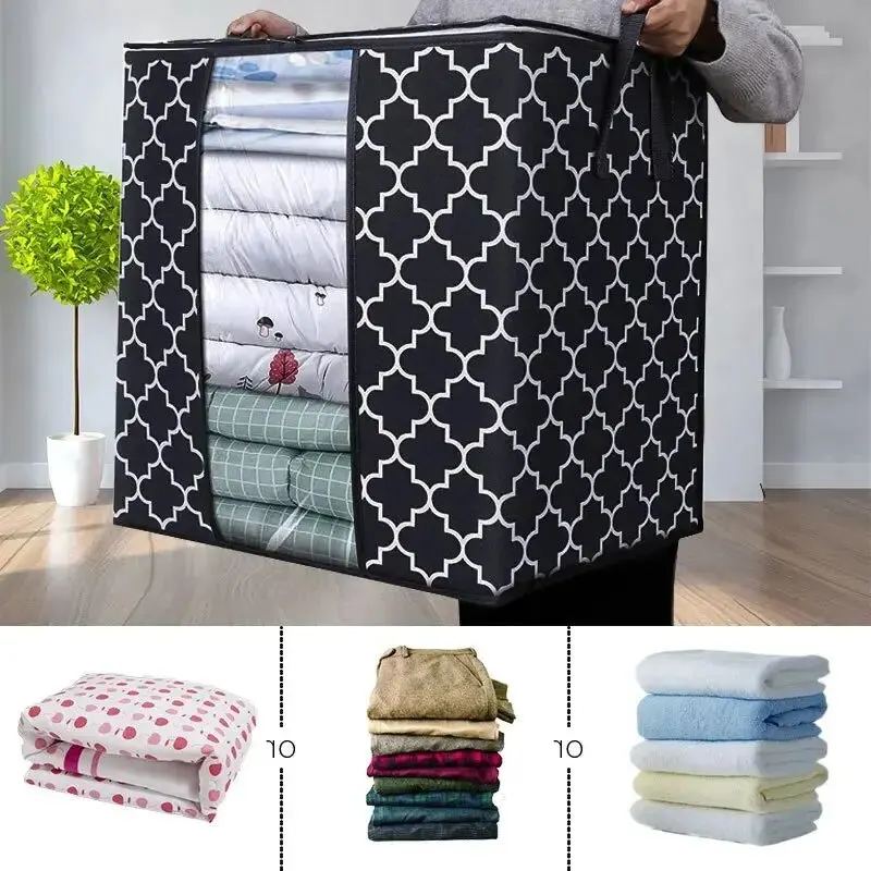 Foldable Clothes Storage Bag With Handle Storage Box With Zipper Dustproof Waterproof Large Capacity Home Closet Organizer