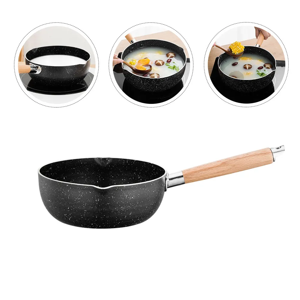 

Non Stick Frying Pan Wooden Handle Multi Function Cooking Pot Home Use Heat Resistant Flat Bottom Easy Clean Cooking Pan