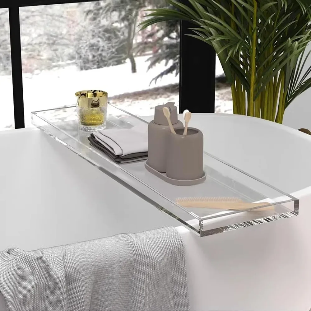 

Прозрачный акриловый поднос для ванны с мыльницей, Caddy для спа-ванны для отдыха, 32,3x7,87x1,18 дюйма