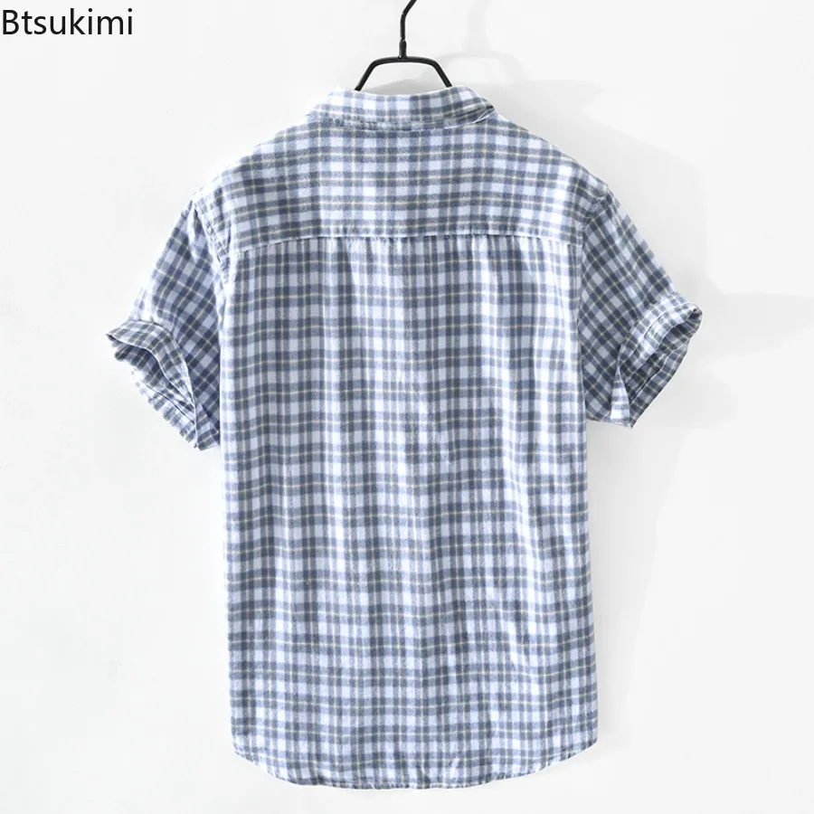 High Quality 100% Cotton Short Sleeve Shirts for Men Spring Summer New Casual Lapel Shirt Coats Vintage Plaid Male Cardigan Tops