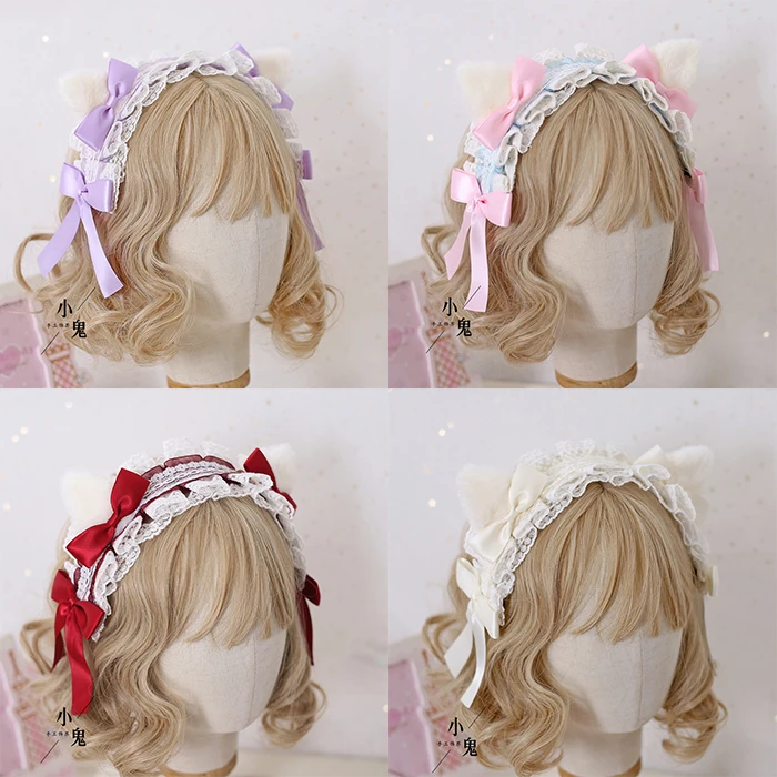 

Japanese Sweet Lolita Cat Ear Hair Clips Dark Clip KC Headbands Lolita Handmade Headbands
