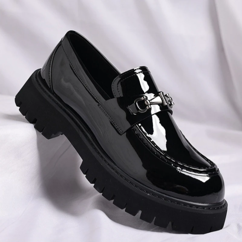 Fashion Classic Thick Sole Men's Penny Loafers Slip-On Business Dress Shoes Gentleman Metal Buckle Formal Black Business Shoes