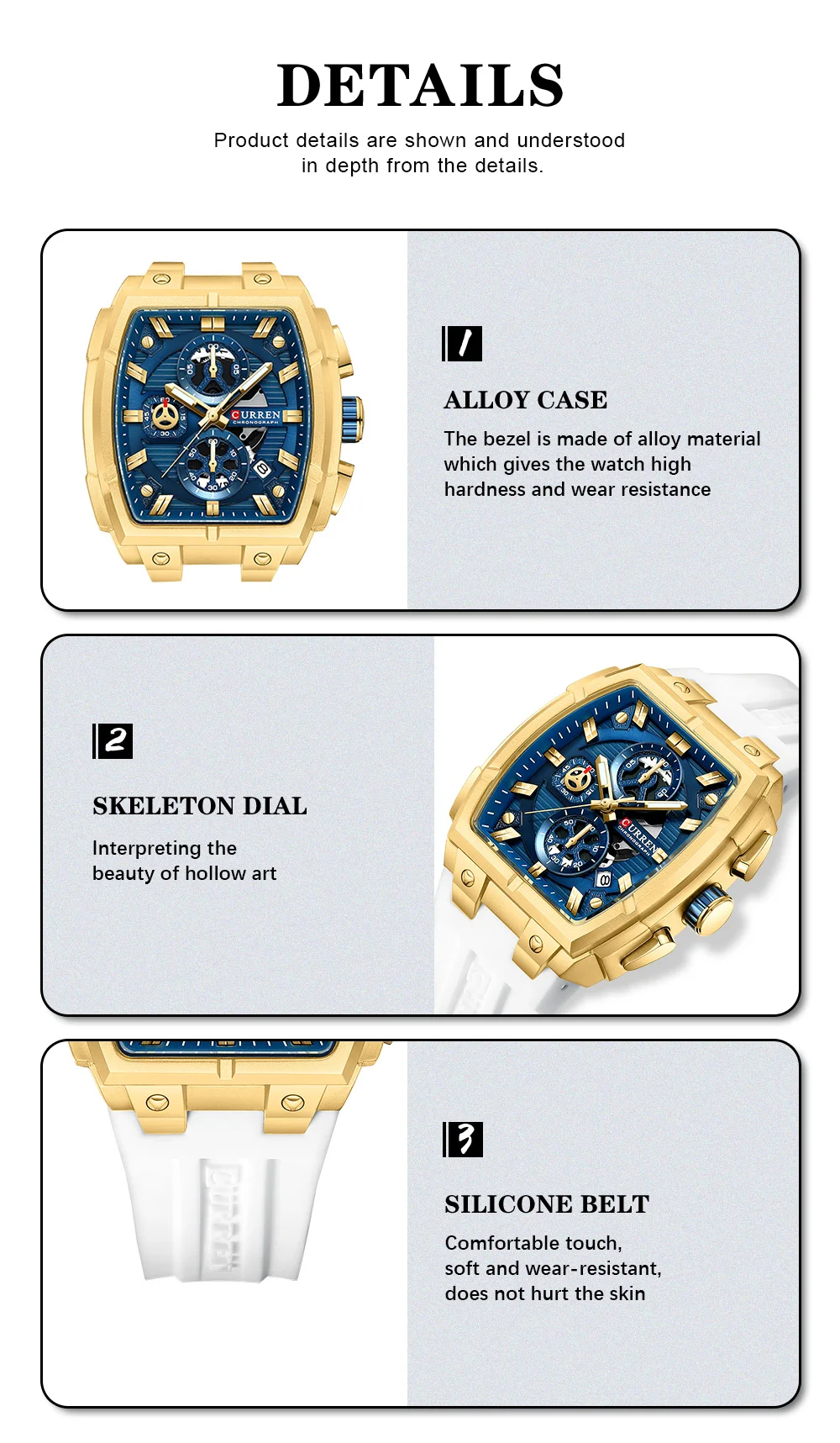 CURREN Herren-Chronograph Quarzuhr mit Leuchtzeigern und automatischer Datumsanzeige - für Business und Freizeit 8488 – Detail 6