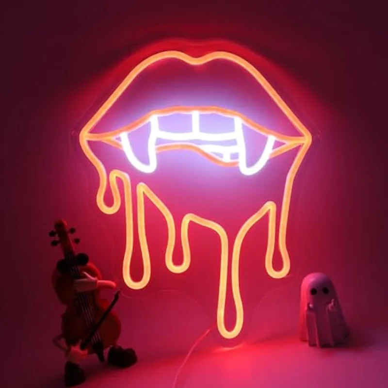 

Halloween Fangs Teeth Neon Sign Dripping Blood Neon Light Wall Decor for Bedroom Party Halloween Bar Man Cave Birthday