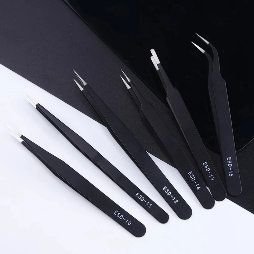 

1Pc Black Eyelash Tweezers Stainless Steel Nail Art Tools Jewelry Sticker Clip Point Drill Clip Anti-static Manicure Supply
