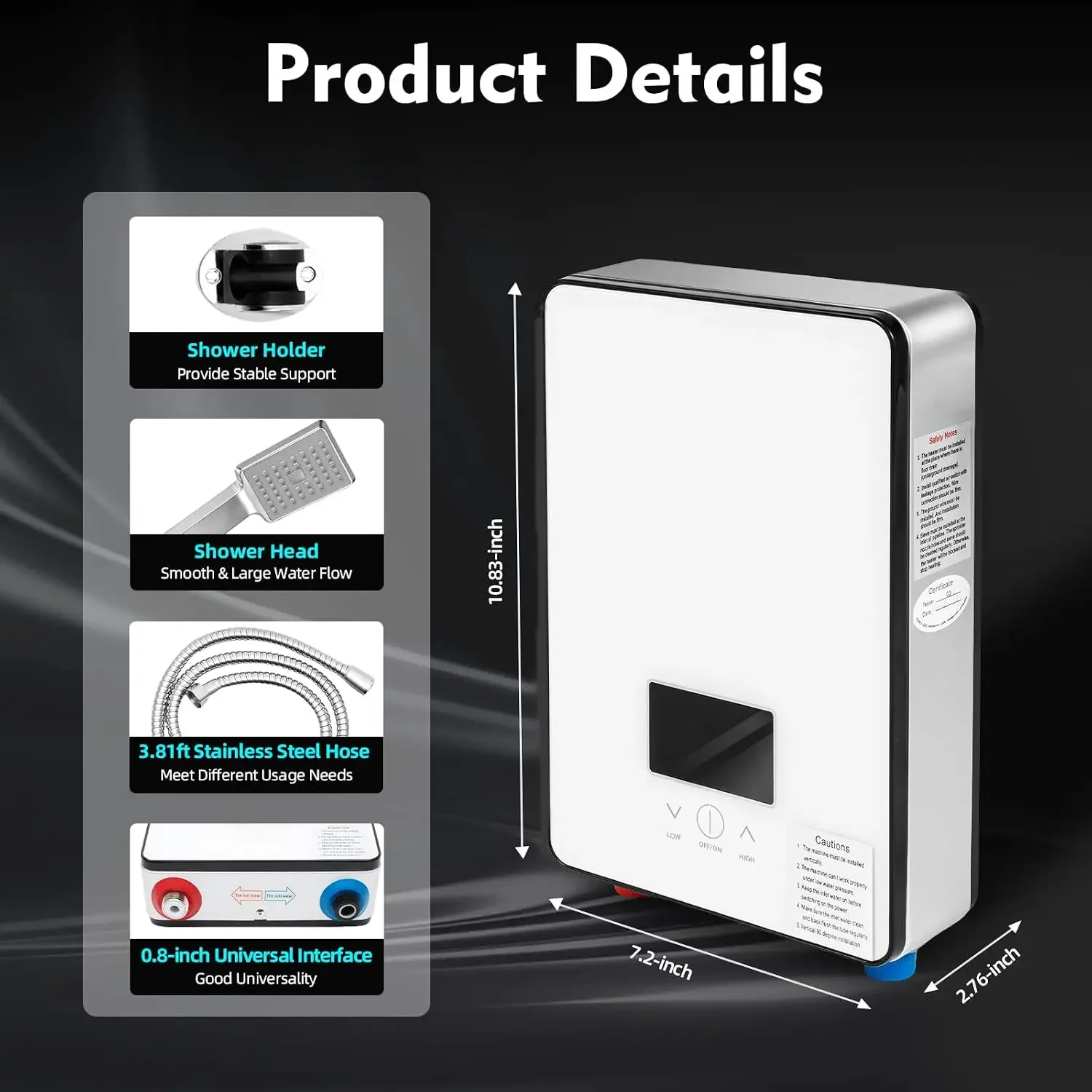 Tankless Electric Hot Water Heater, 4500W 110V Instant Water Heater On Demand 86-131°F Shower Heaters w/LED Screen Display, Over