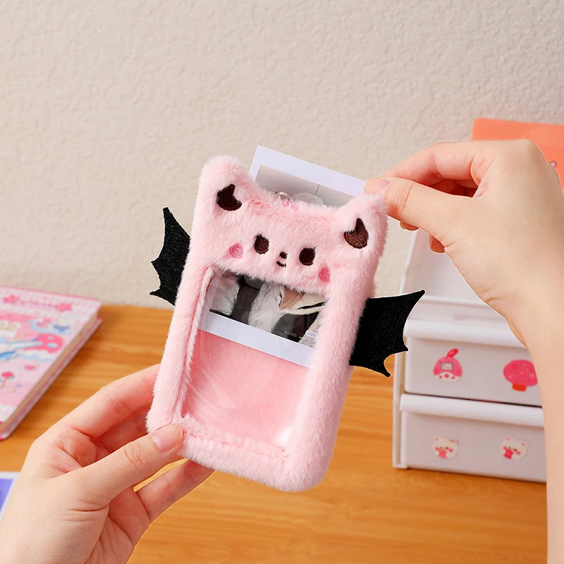 Korean Cartoon Small Wing Plush Card Holder  3 Inch INS Sweet Cool Star Photo Protective Cover Keychain Pendant