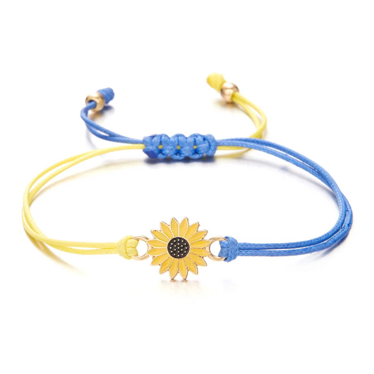 Hand Woven Sunflower Bracelet For Women Blue Yellow Ukraine Country National Flag Color Daisy Flower Wristband Bangles Bracelets