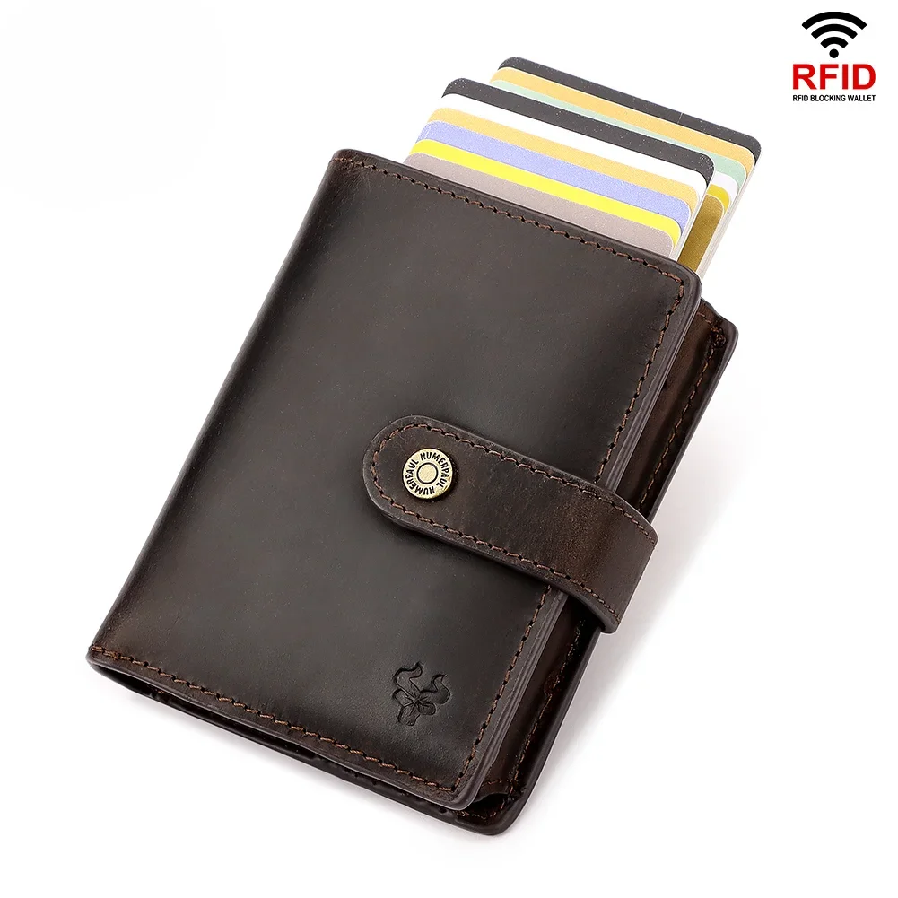 

Leather RFID Credit Card Holder Mens Double Anti Rfid Bank Cardholder Case Wallet Metal Business Minimalist Purse