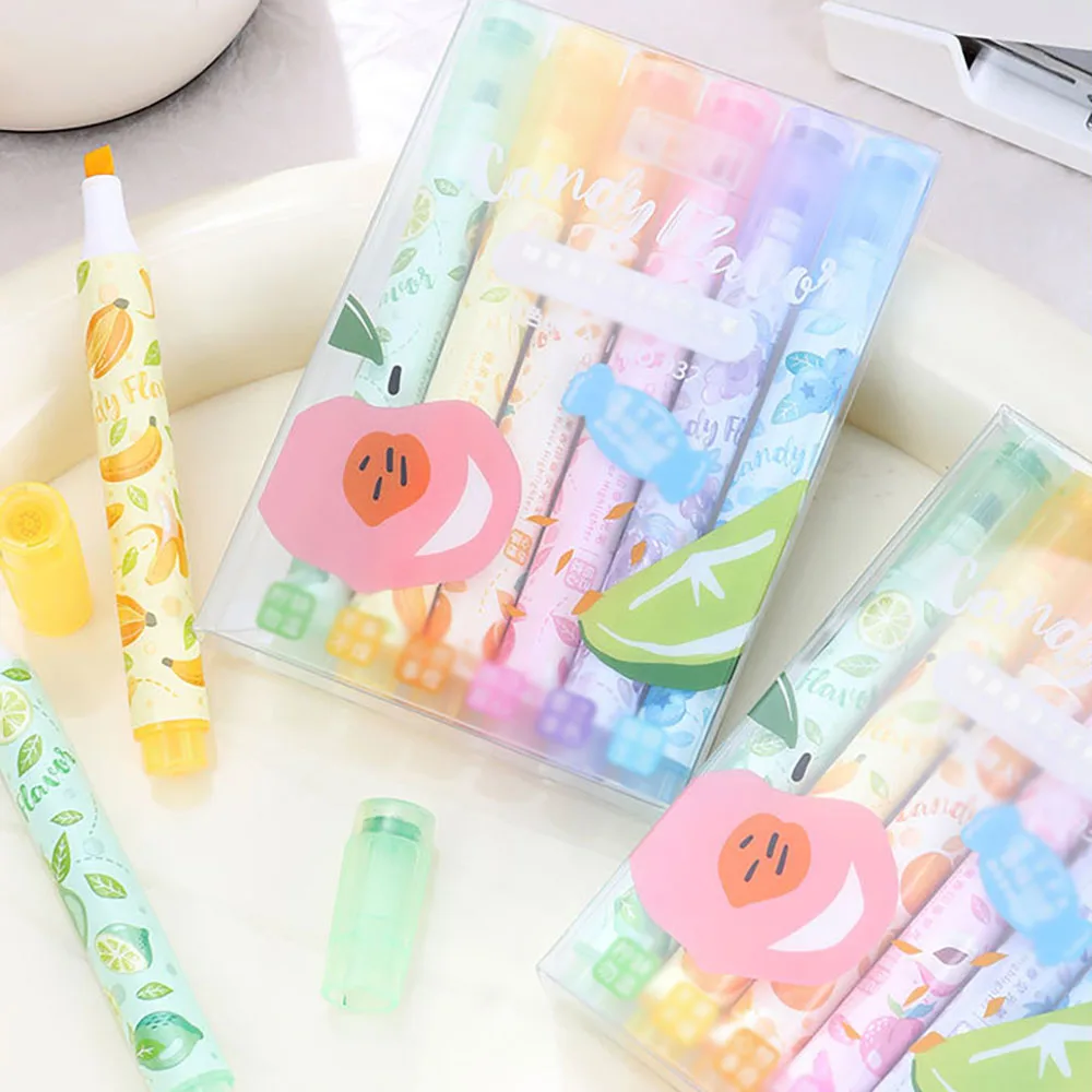 

6-цветный креативный маркер со вкусом фруктов и штампов, используемый для ежедневников своими руками, студенческих заметок, для мелирования и маркировки