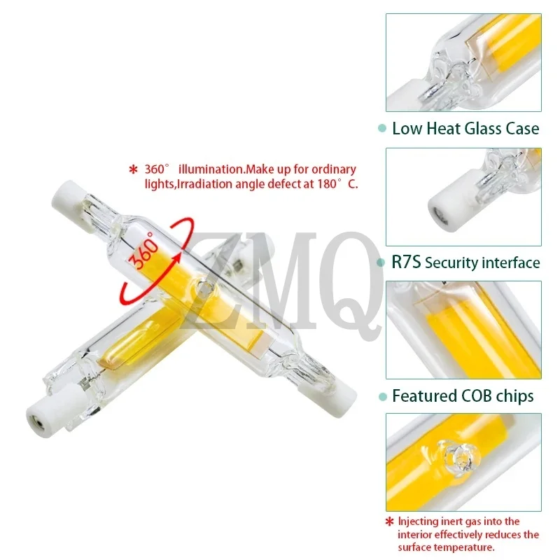 LED R7S High Powerful 78mm 15W 20W R7S Spotlight 118mm 30W 40W 220V COB Lamp Bulb Light Glass Tube Replace Halogen Lamp Light