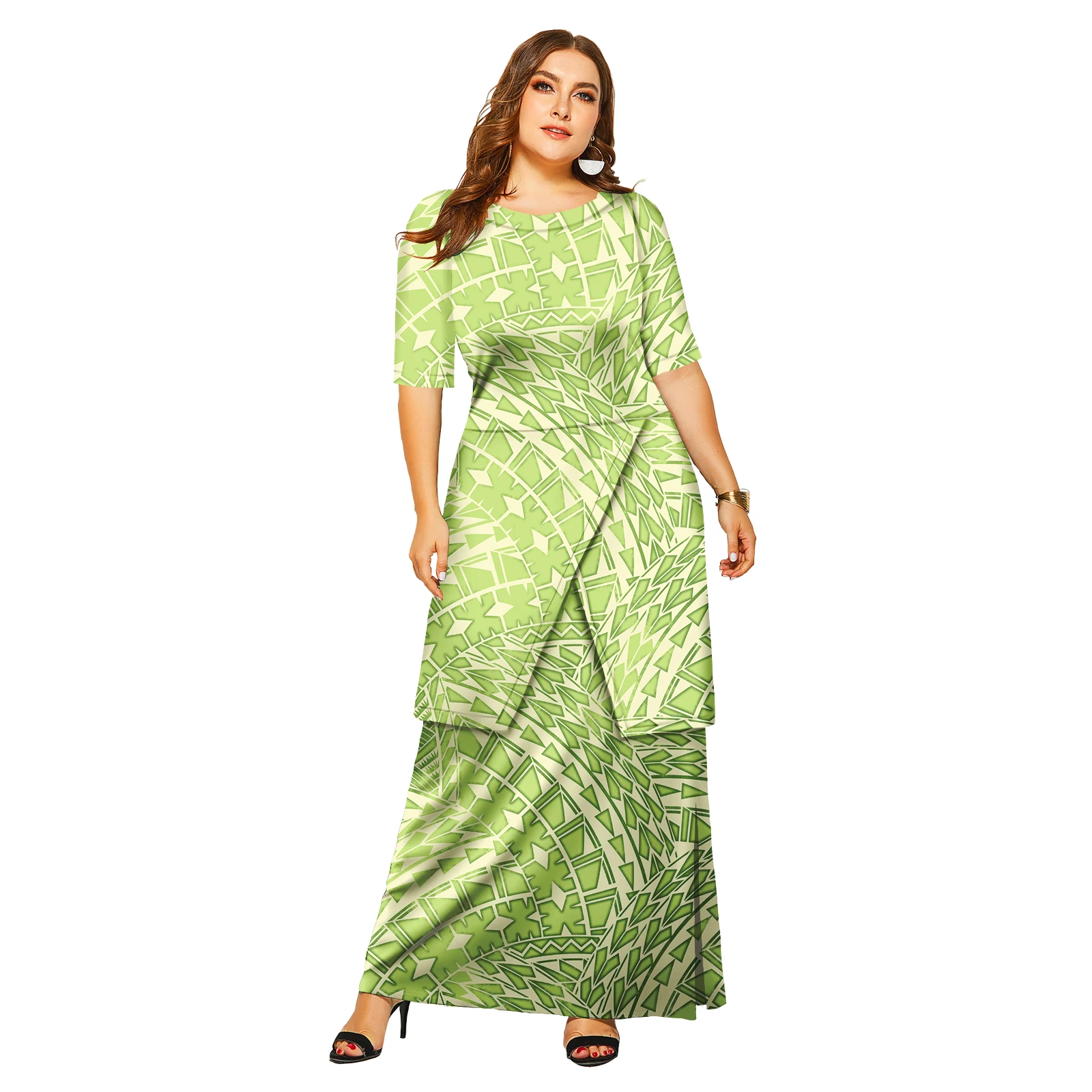 Samoan Puletasi Tapa ดอกไม้เสื้อและชุด 2 ชิ้น Polynesian Tribal ชุด Island Dress Plus ขนาดเสื้อผ้าผู้หญิง