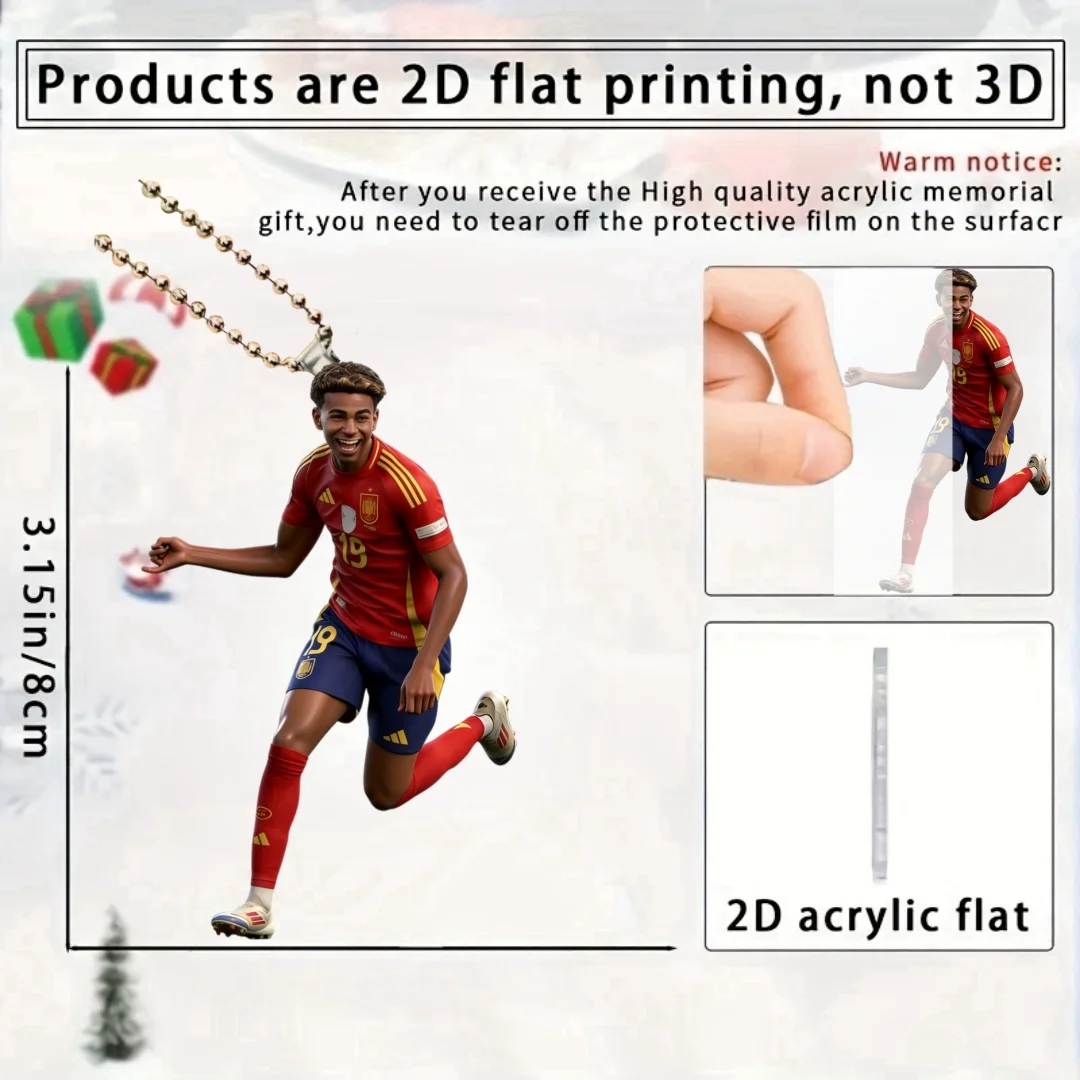 Fußballstar Yamal Schlüsselanhänger, 2D Flacher Acryl-Anhänger, Cartoon-Fußballspieler-Ornament, Hängedekoration für Tasche/Festlichkeiten/Zuhause/Geschenk