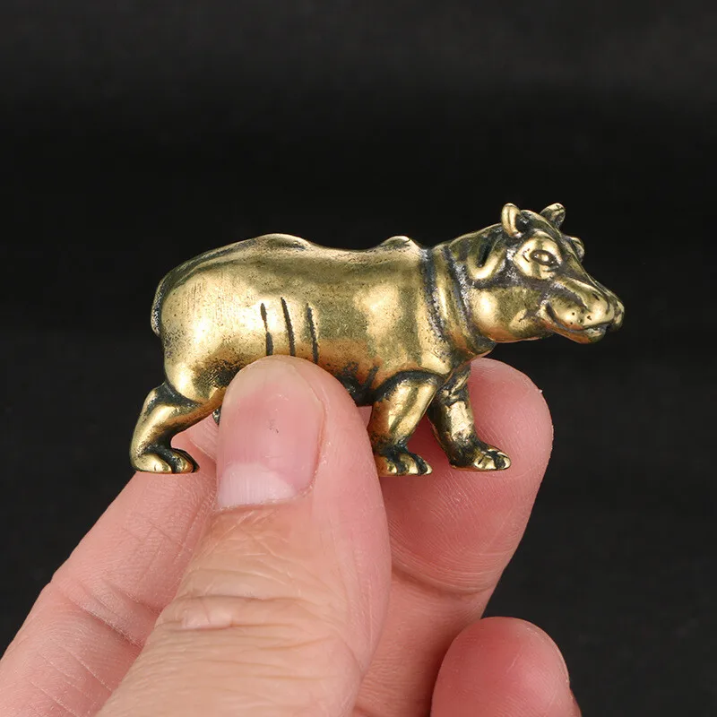 Chinese Brass Hippo Figurine Vintage Animal Sculpture Feng Shui Lucky Wealth Home Office Car Decor Gift