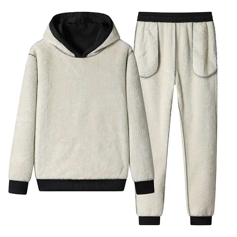 2025 Men's Winter Wool Hoodie Set Thickened Warm Sportswear Outdoor Casual Wear Hoodie and Jogging Clothing