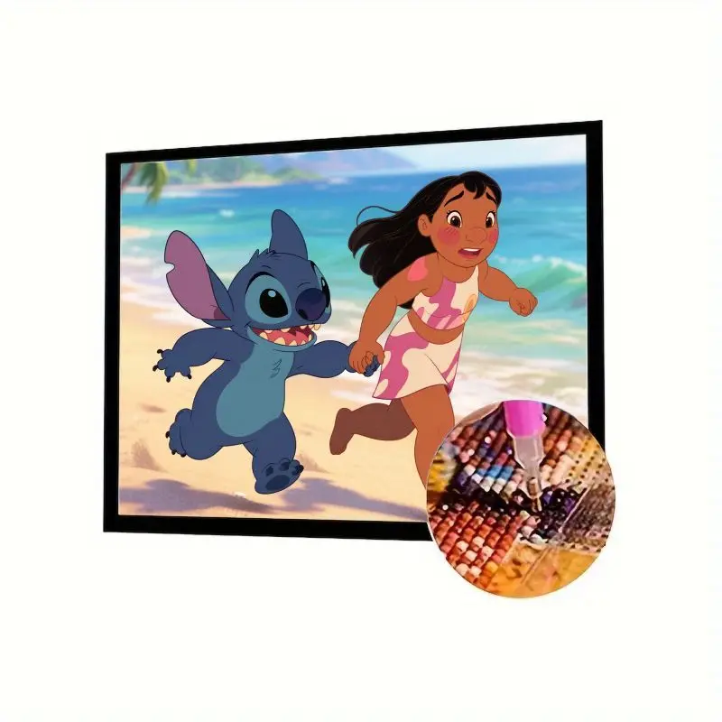 

1 шт. Набор алмазной живописи Disney Lilo & Stitch 5D - DIY Full Drill Rhinestone Mosaic Art для сцены гавайского пляжа, креа