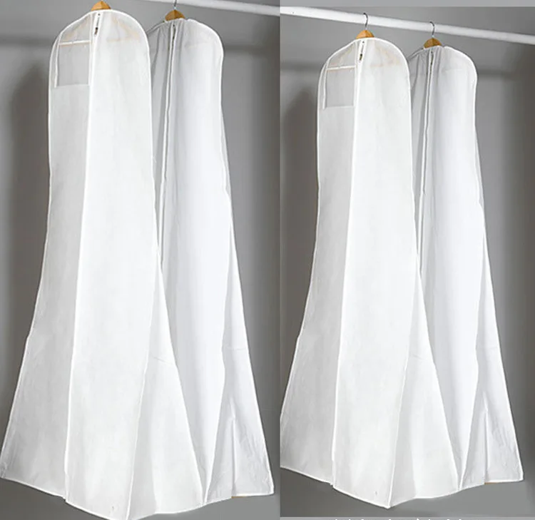 Housse de rangement anti-poussière pour robe de mariée, fermeture éclair, sac de rangement anti-poussière, housse de protection pliable pour vêtements, sacs longs noirs et blancs